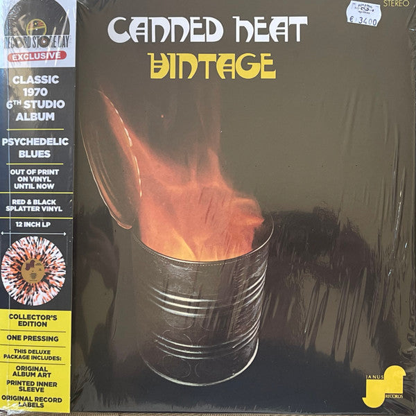 Image of Front Cover of LP - VG+/VG+ - CANNED HEAT, Vintage (Janus Records; JLS-3009, Worldwide 2023 Reissue, Inner, RSD 2023 Release. Clear Red/Black Splatter), Light wear to inner.,  - 0746299S