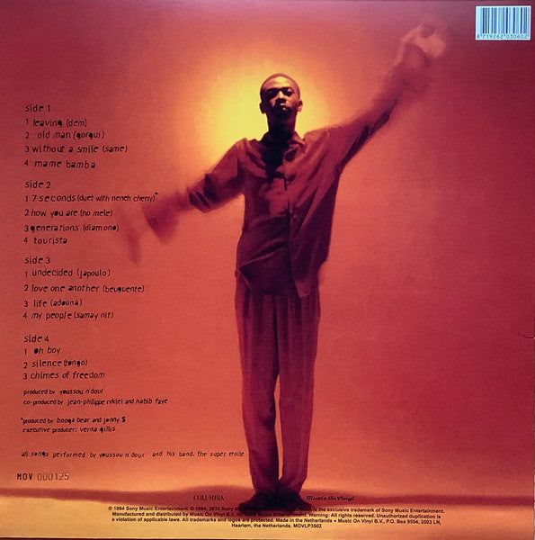 Image of Back Cover of 2xLP - VG/VG+ - YOUSSOU N'DOUR, The Guide (Wommat) (Music On Vinyl; MOVLP3502, Netherlands 2024 Reissue, Insert, Orange Vinyl), Sleeve has scuffs and creases,  - 0716387C