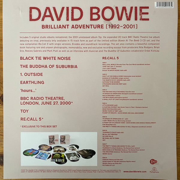 Image of Back Cover of 18xLP - VG+/VG+ - DAVID BOWIE, Brilliant Adventure [1992-2001] (Parlophone; DBXL 5, Worldwide 2021, Deluxe Box Set , 88 Page Hardback Book), ,  - 0716393C