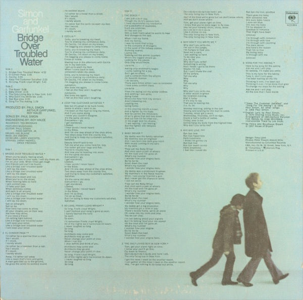 Image of Back Cover of LP - VG+/G+ - SIMON AND GARFUNKEL, Bridge Over Troubled Water (Columbia 360 Sound (Arrows); KCS 9914, US 1970, No Pressing Plant Stamp), Still In Opened Shrinkwrap,  - 0736352E