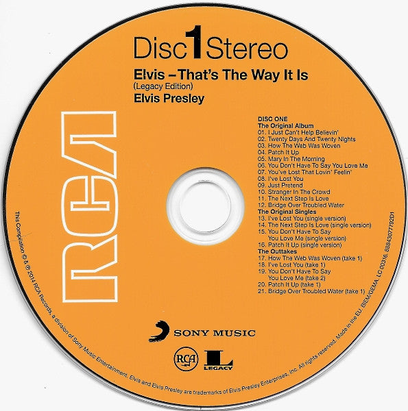 Image of Label Cover of 2xCD - VG+/VG+ - ELVIS PRESLEY, That's The Way It Is (RCA; 88843077792, Europe 2014, Triple Digipak), ,  - 0736211E