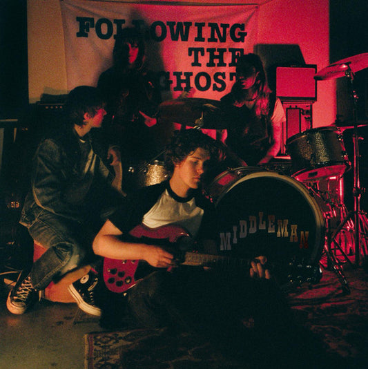 Image of Front Cover of LP - NEW/NEW - MIDDLEMAN, Following The Ghost (Evil Speaker Records; ESP 002, UK 2026, Insert), , Middleman's sound recalls the taut, wiry assault of Mission of Burma; the raspy yet melodic charge of The Replacements, and the pioneering punk of Wipers, fleshed out via the more restrained and tender moments of Big Star or Neil Young. - 1336311E