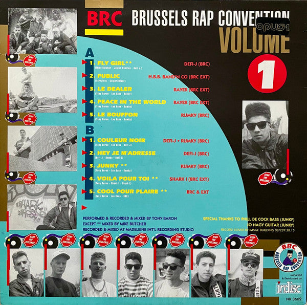 Image of Back Cover of LP - G+/G+ - BRUSSELS RAP CONVENTION, BRC - Brussels Rap Convention Volume 1 (Indisc; NR 3662, Belgium 1990, Picture Sleeve, Inner), Several light marks, outer sleeve has sticker damage.,  - 0826044E