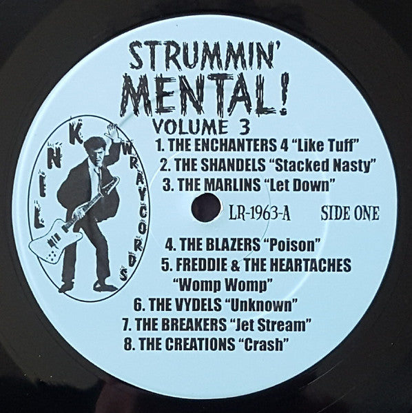 Image of Label Cover of LP - VG+/VG+ - VARIOUS, Strummin' Mental! Volume Three - Real Gone Instrumental R&R & Surf: 1958-1966 (Link Wraycords; LR-1963, US 2006), ,  - 0826030E