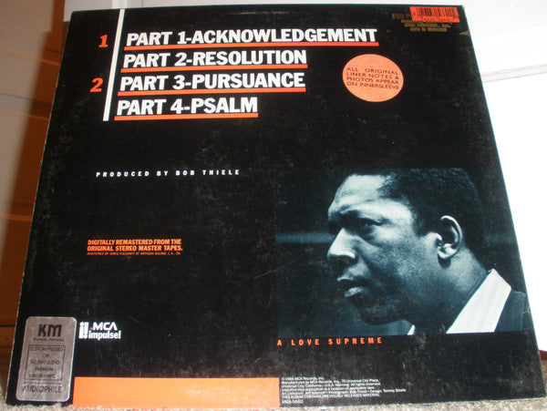 Image of Back Cover of LP - VG/VG+ - JOHN COLTRANE, A Love Supreme (MCA Impulse!; MCA-5660, US 1986 Reissue, Inner), ,  - 2646242S
