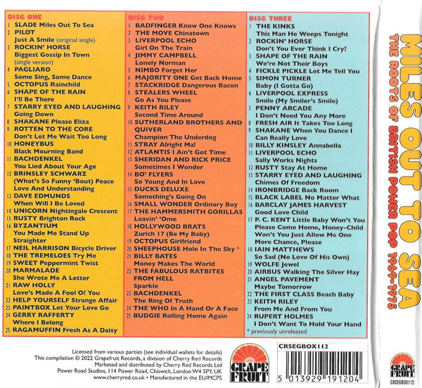 Image of Back Cover of 3xCD - VG+/VG+ - VARIOUS, Miles Out To Sea (The Roots Of British Power Pop 1969-1975) (Grapefruit Records; CRSEGBOX112, UK 2022, Box Set, Booklet), ,  - 0836034E