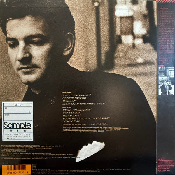 Image of Back Cover of LP - VG+/VG+ - NICK PLYTAS, Who Likes Jazz? (CBS/Sony; 28AP 3251, Japan 1986, Promo, Booklet, Missing the OBI), Sample sticker on rear.,  - 0826104E