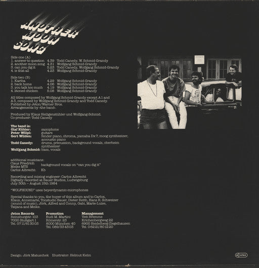 Image of Back Cover of LP - VG/VG - WOLFHOUND, Another Moon Song (Jeton; 300.5504, Germany 1984), Signing and dedication written on front cover. ,  - 0826151E