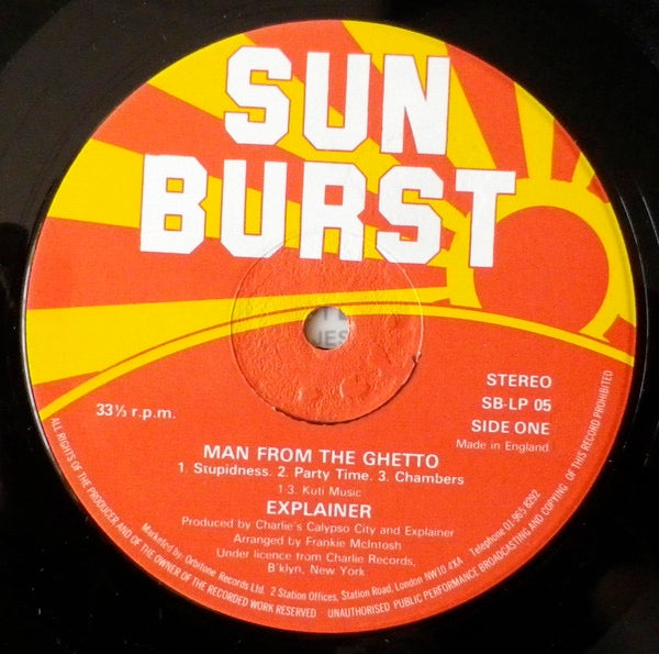 Image of Label Cover of LP - VG+/VG+ - EXPLAINER, Man From The Ghetto (Sun Burst; SB / LP 05, UK 1980s), ,  - 0816117C
