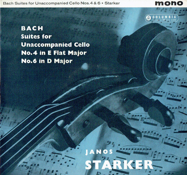 Image of Front Cover of LP - EX/VG+ - JANOS STARKER, Bach: Suites For Unaccompanied Cello No. 4 In E Flat Major / No. 6 In D Major (Columbia Purple and Gold; 33CX 1745, UK 1961, Laminated Flipback Sleeve), ,  - 0826089E