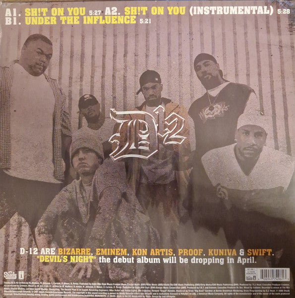 Image of Back Cover of 12" - EX/EX - D12, Shit On You / Under The Influence (Shady Records; 497 496-1, UK 2001), No poster,  - 0846155S