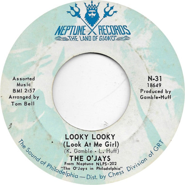 Image of Front Cover of 7" - VG+/VG+ - THE O'JAYS, Looky Looky (Look At Me Girl) / Let Me In Your World (Neptune Records; N-31, US 1970, Company Sleeve), Light marks.,  - 0826257E