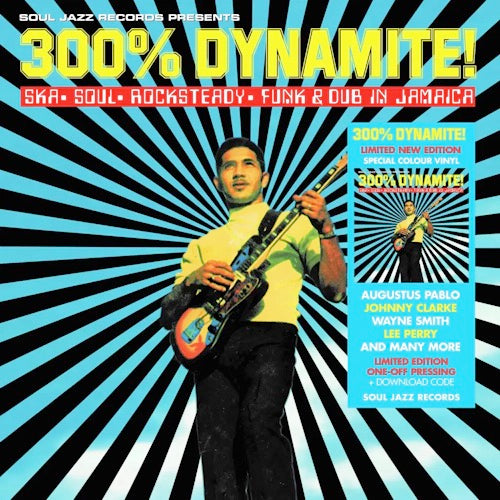 Image of Front Cover of 2xLP - VG+/G+ - VARIOUS ARTISTS, 300% Dynamite (Soul Jazz; SJRLP543C, Worldwide 2024 Reissue, 2 Inners, Blue Vinyl), ,  - 0816354C