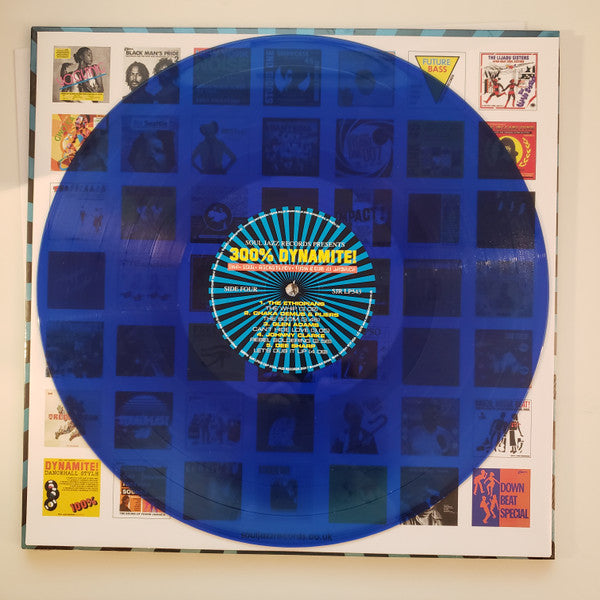 Image of Label Cover of 2xLP - VG+/G+ - VARIOUS ARTISTS, 300% Dynamite (Soul Jazz; SJRLP543C, Worldwide 2024 Reissue, 2 Inners, Blue Vinyl), ,  - 0816354C