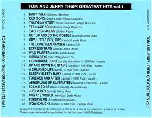 Image of Back Cover of CD - VG+/VG+ - TOM & JERRY, Their Greatest Hits Vol. 1 (Domino ; DCD 1013, Italy , Jewel Case, Booklet), ,  - 0836092E