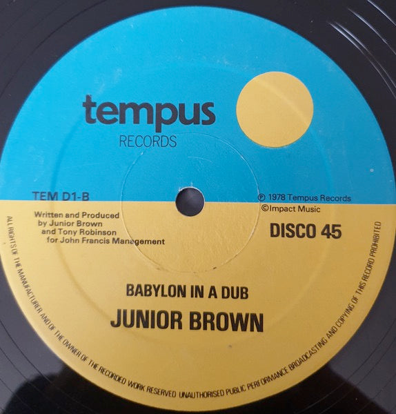Image of Back Cover of 12" - VG/VG - JUNIOR BROWN WITH RANKING RUEBIN, Jah Find Babylon Guilty (Tempus Records; TEMD 1, UK 1978, Company Sleeve), Light Marks only.,  - 0816394C
