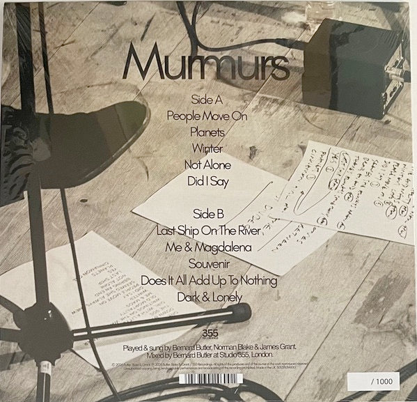 Image of Back Cover of LP - NEW/NEW - BUTLER, BLAKE & GRANT, Murmurs (355 Recordings; 355REC3LP, Europe 2026, Inner, Limited Edition Pressing of 1000, Numbered Sleeve, 12" Silver Vinyl), ,  - 1356320S