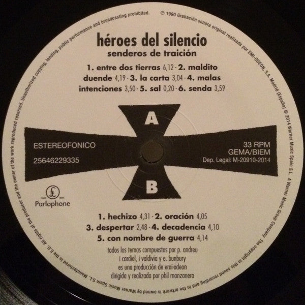 Image of Label Cover of LP - VG+/VG+ - H ROES DEL SILENCIO, Senderos De Traici n (Parlophone; 2564622935, Spain 2014 Reissue, Inner, With CD), ,  - 0846284S