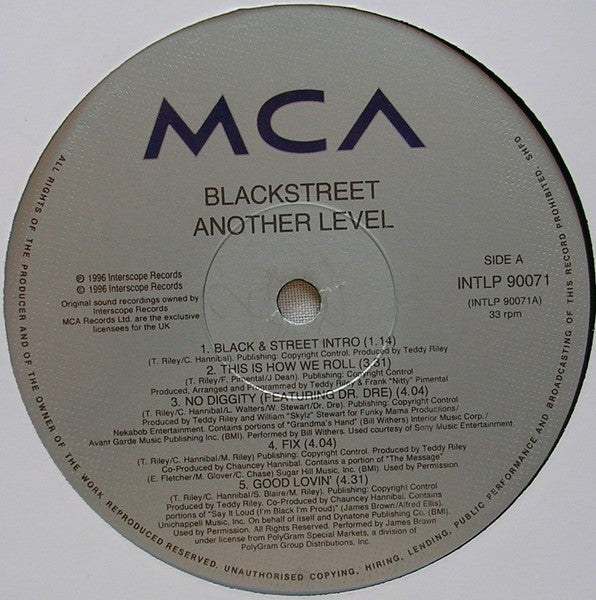 Image of Back Cover of 2xLP - VG/VG - BLACKSTREET, Another Level (Interscope; INTLP 90071, UK 1996, Stickered Plain Sleeve), Light marks. Multiple light creases around edges of cover.,  - 2345156S