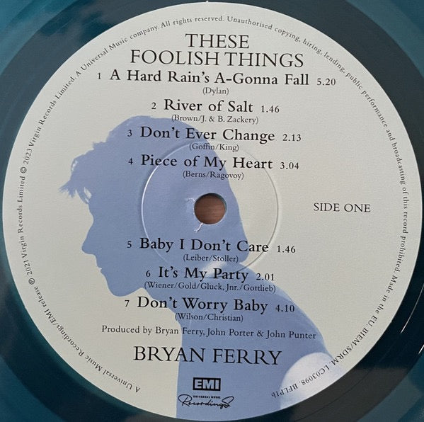 Image of Label Cover of LP - NEW/NEW - BRYAN FERRY, These Foolish Things (Virgin; BFLP1b, UK 2023 Reissue, 2 Inserts, Limited Edition, Remastered, 140g, Sky Blue Transparent Vinyl), ,  - 0836165E