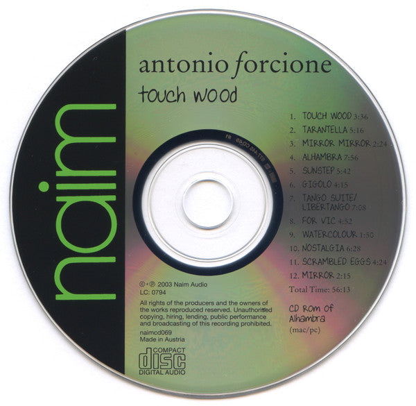 Image of Label Cover of CD - VG+/VG+ - ANTONIOANTONIO FORCIONE, Touch Wood (Naim Label; naimcd069, UK 2003, Jewel Case, Booklet), ,  - 0836218E
