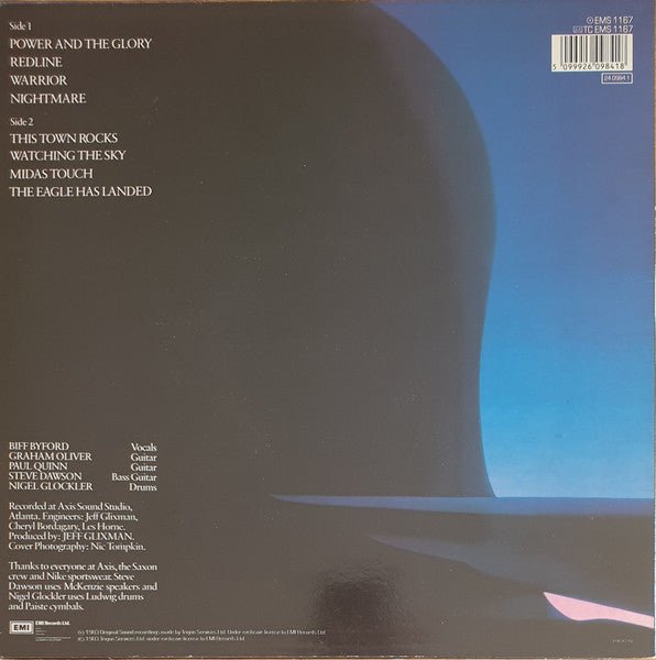 Image of Back Cover of LP - VG/VG+ - SAXON, Power & The Glory (EMI; EMS 1167, UK 1980s Reissue), ,  - 0816571C