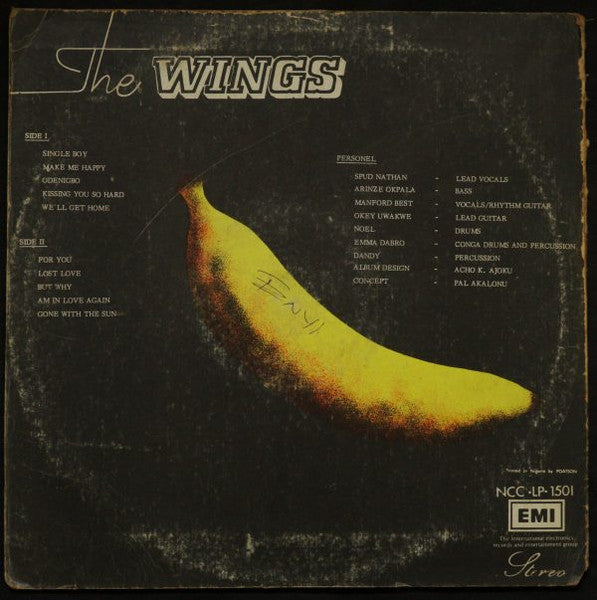 Image of Back Cover of LP - VG/VG - THE WINGS, Kissing You So Hard (Capitol Records; NCC  LP  1501, Nigeria 1974), Slight kink in the vinyl - plays fine. ,  - 0826404E