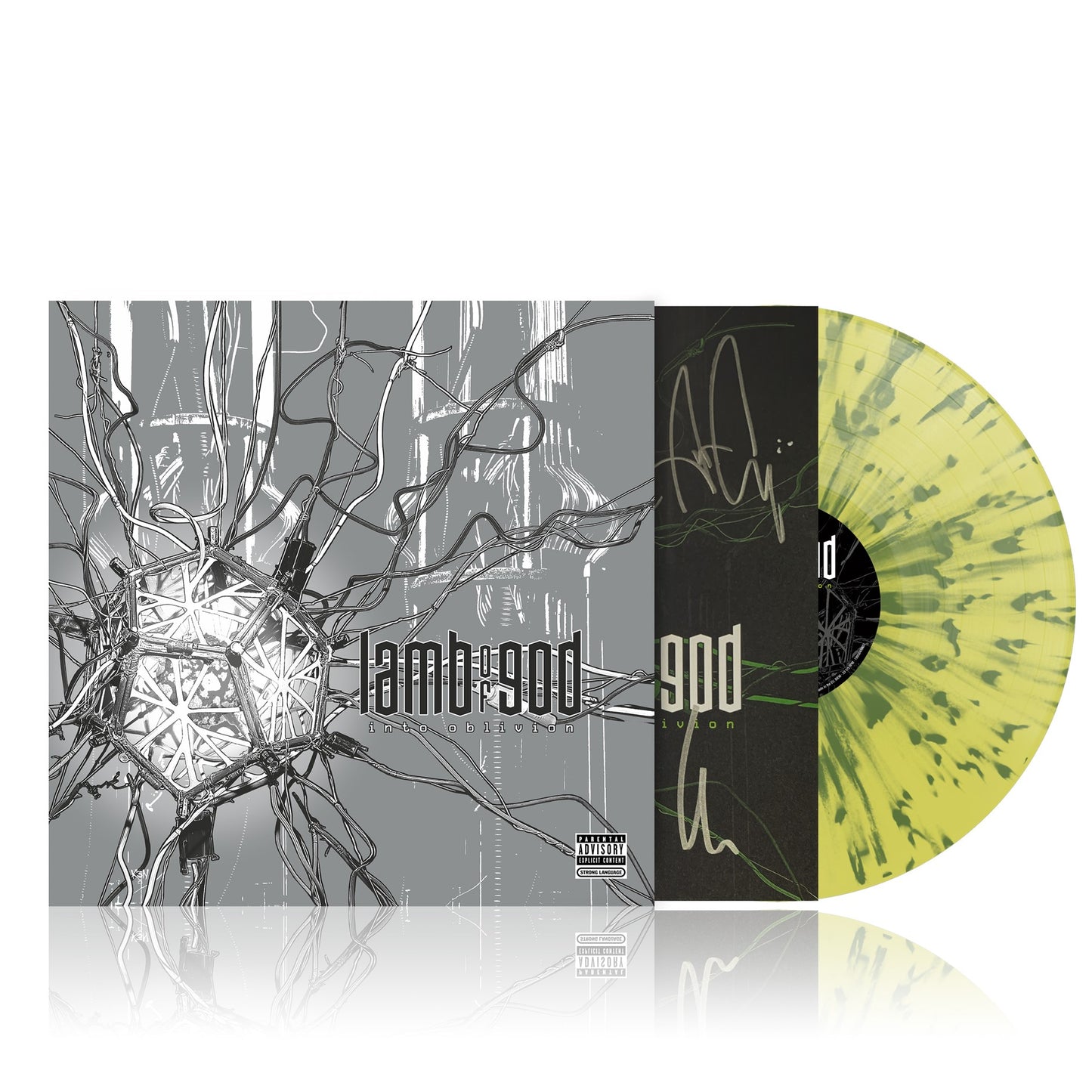 Image of Front Cover of LP - NEW/NEW - LAMB OF GOD, Into Oblivion (Century Media; 19958406681, Europe 2026, 12 Page Booklet, Indies Exclusive Transparent Light Yellow & Green Splatter LP, Signed Card, Bonus Track "Wire", Alternate Cover Art), ,  - 9092605C