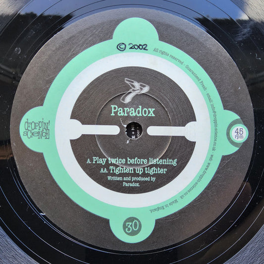 Image of Front Cover of 12" - /G+ - PARADOX, Play Twice Before Listening / Tighten Up Tighter (Droppin' Science; DS 30, UK 2002), Scuffs and hairlines., A		Play Twice Before ListeningAA		Tighten Up Tighter - 0916041C