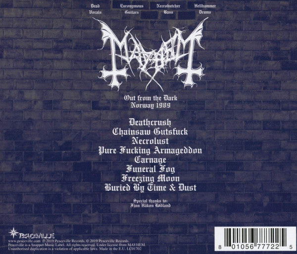 Image of Back Cover of CD - VG/VG - MAYHEM, Out From The Dark (Peaceville; CDVILED772, UK 2020), ,  - 0956004S