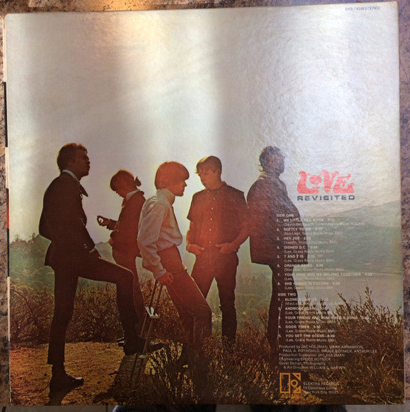 Image of Back Cover of LP - G/VG - LOVE, Revisited (Elektra; EKS 74058, US 1970, Gatefold, Company Inner, Terre Haute pressing), Company inner split at bottom. Sleeve has corner cut, edgewear, ringwear, writing on front.,  - 0926020E