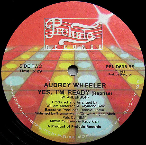 Image of Back Cover of 12" - /VG - AUDREY WHEELER, Your Love Is Serious / Yes, I'm Ready (Prelude Records; PRL D 696, US 1983), Notable mark on B-side. Label has ripped sticker and damage,  - 2816286C