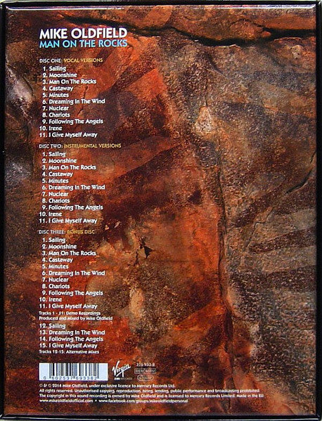 Image of Back Cover of 3xCD - M/M - MIKE OLDFIELD, Man On The Rocks (Virgin EMI Records; 376 933-8, UK & Europe 2014, Box Set, Limited Edition, Super Deluxe Edition. 4 Art Cards), Sealed,  - 0936044E