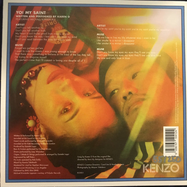 Image of Back Cover of 7" - EX/EX - KAREN O, Yo! My Saint (Kenzo Parts; k0001, US 2018, In 12 Inch Square Sleeve, Limited Red Vinyl But Not Numbered. Yeah Yeah Yeahs), ,  - 0926137E