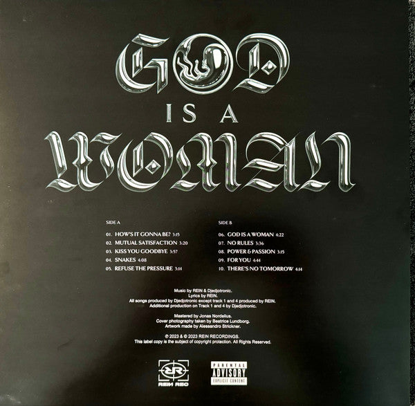Image of Back Cover of LP - VG+/VG+ - REIN, God Is A Woman (Rein Records; none, Sweden 2023), ,  - 0926105E