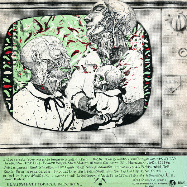 Image of Back Cover of LP - VG/VG+ - THE LEGENDARY PINK DOTS, Faces In The Fire (Play It Again Sam Records; BiaS 1, Belgium 1984, Green Cover Variant), ,  - 0946179S