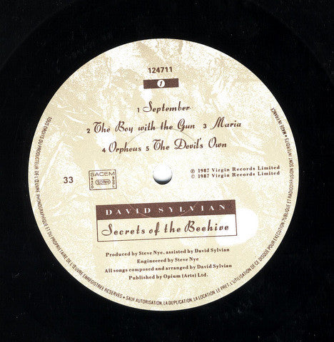 Image of Label Cover of LP - VG/VG+ - DAVID SYLVIAN, Secrets Of The Beehive (Virgin; 124711, France 1987, Inner, Japan), Sticker Damage To Sleeve,  - 0946183S