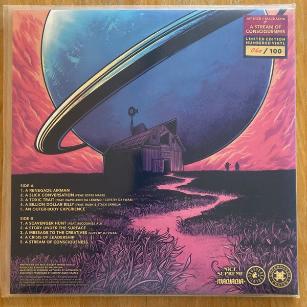 Image of Back Cover of LP - VG+/VG+ - JAY NICE & MACHACHA, A Stream Of Consciousness (Copenhagen Crates; CC063, Denmark 2021, Limited Edition, Numbered 7/100, Hot Pink & Blue Swirl), Strong VG+,  - 0946134S