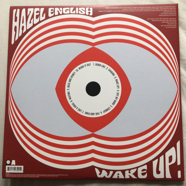Image of Back Cover of LP - EX/EX - HAZEL ENGLISH, Wake UP! (Polyvinyl Record Company ; PRC-399, UK & US 2020, Gatefold, Inner, White/Red Translucent Vinyl, Limited Edition of 300), Opened Instore, Still In Stickered Shrinkwrap,  - 0926170E
