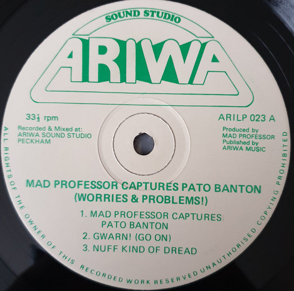 Image of Label Cover of 5124011E: LP - PATO BANTON, Mad Professor Captures Pato Banton (Ariwa; ARI LP 023, UK 1985, Picture Sleeve) cornerwear to sleeve.  VG+/VG