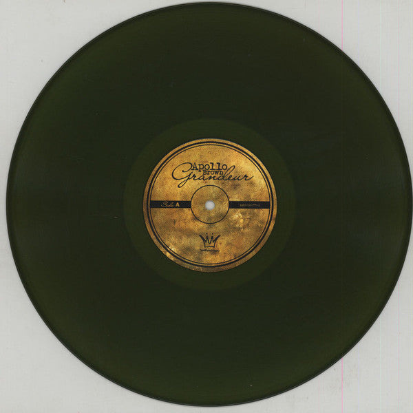 Image of Label Cover of 2xLP - VG+/VG - APOLLO BROWN, Grandeur (Mello Music Group; MMG-00077-1, US 2015, Gatefold, Olive Green Vinyl), Cover still in shrink. Hairlines on discs but plays like a VG+.,  - 0946174S
