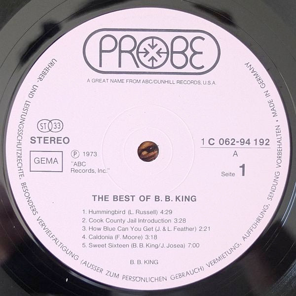 Image of Label Cover of LP - VG+/VG+ - B.B. KING, The Best Of B. B. King (Probe; 1 C 062-94 192, Germany 1973, Laminated Sleeve), Nice copy!,  - 0916278C