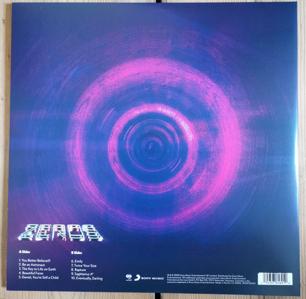 Image of Back Cover of LP - VG/EX - DECLAN MCKENNA, Zeros (Sony Music ; 19439761691, Europe 2020, Gatefold, Inner, Clear Vinyl With Blue and Purple Splatter), Inner Split, Slight Ring Wear,  - 0926189E