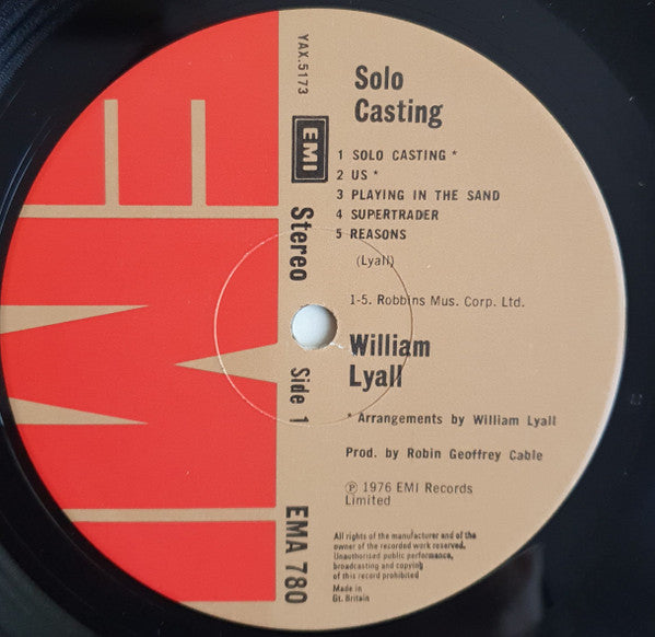 Image of Label Cover of LP - VG/VG - WILLIAM LYALL, Solo Casting (EMI; EMA 780, UK 1976), Light hairlines on disc.,  - 0946137S