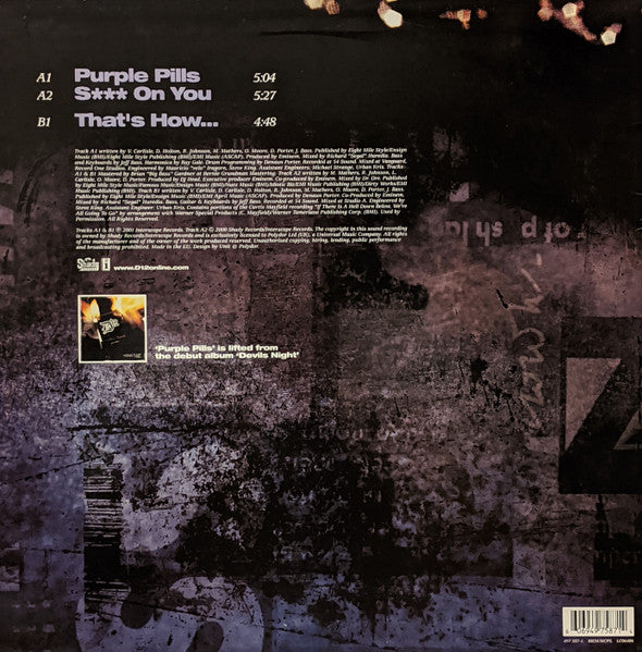 Image of Back Cover of 12" - VG/VG - D12, Purple Pills (Interscope Records; 497 587-1, UK 2001, Picture Sleeve), Sleeve has wear at corners, creasing; sticker ghosts on front,  - 0916313C