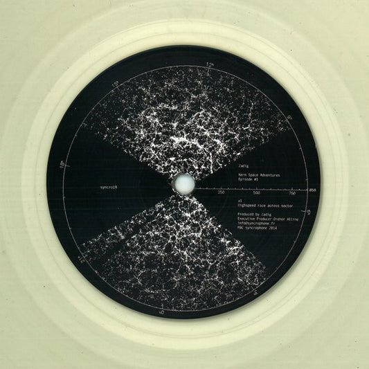 Image of Front Cover of 12" - VG+/VG+ - ZADIG, Kern Space Adventures Episode #1 (Syncrophone Recordings; SYNCRO 19, France 2014, Die Cut Company Sleeve, Transparent Vinyl; 180g), , A Highspeed Race Across SectorB Secret Appointment At The Spaceport - 0916412C