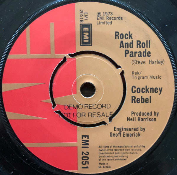 Image of Back Cover of 7" - VG/VG - COCKNEY REBEL, Sebastian (EMI; EMI 2051, UK 1970s, A Label Demo, Company Sleeve, Demo Record Not For Resale), ,  - 0916391C