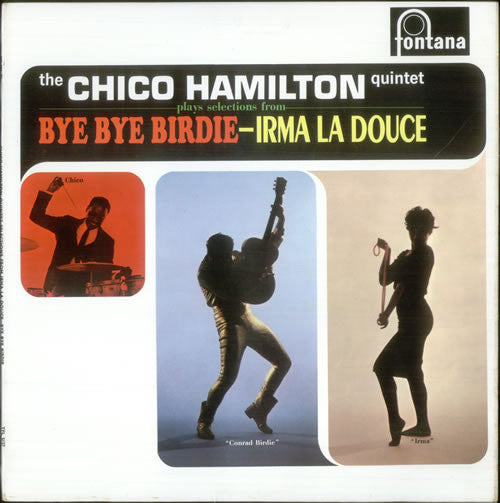 Image of Front Cover of LP - G+/G+ - THE CHICO HAMILTON QUINTET, Bye Bye Birdie - Irma La Douce (Fontana; TFL 5127, UK 1960, Laminated Front Flipback Sleeve), Record lightly fogged on both sides. Sleeve worn, creased (one corner particularly), lightly stained and damaged. A small sticker on front; discolouration on rear,  - 0916484C