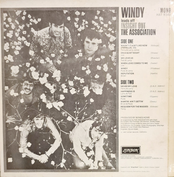Image of Back Cover of LP - VG/EX - THE ASSOCIATION, Insight Out (London; HAT8342, UK 1966, Laminated Front Sleeve, Mono), Slight Water Damage To Sleeve,  - 3826161E