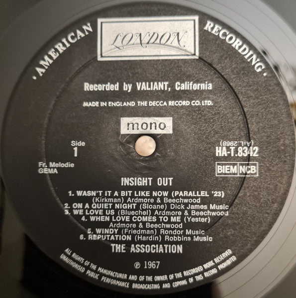 Image of Label Cover of LP - VG/EX - THE ASSOCIATION, Insight Out (London; HAT8342, UK 1966, Laminated Front Sleeve, Mono), Slight Water Damage To Sleeve,  - 3826161E